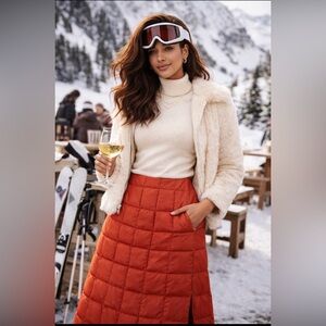 Post Card‎ Quilted Puffer Midi Skirt Rust Red Down Fill Size 10